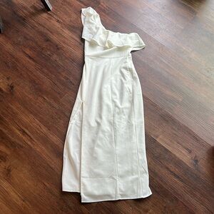 Women White One Shoulder Midi Dress